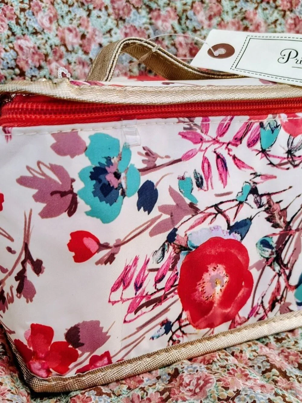 NWT Primrose Hill London Travel Cosmetics Tote Bag w/Handle Flowers/Poppies
